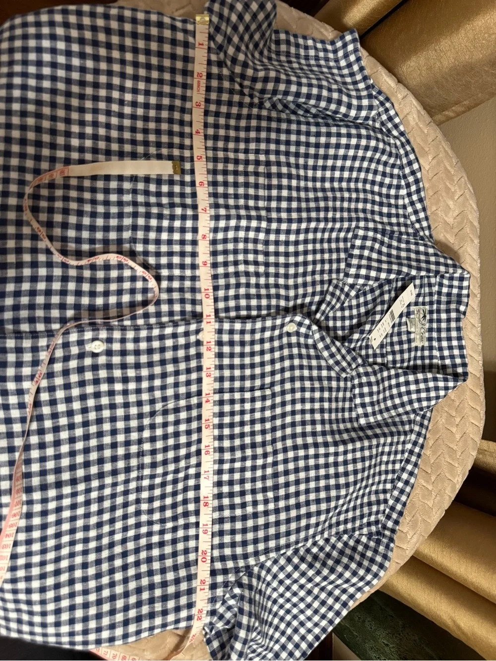 J. Crew Navy and White Gingham Short-Sleeve Button-Down Shirt Size L